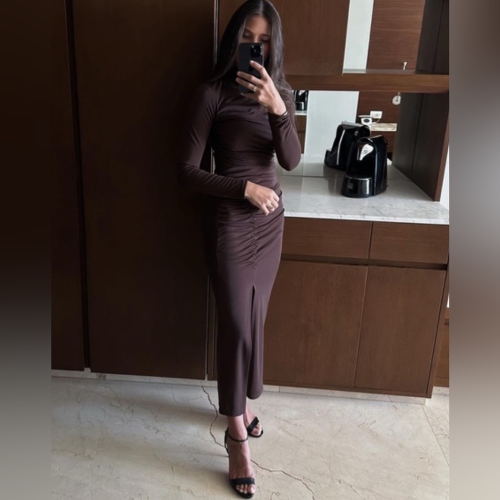 ZARA DRAPED MIDI DRESS XL - Picture 2 of 15